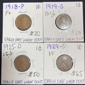 (4) Early Date Wheat Pennies