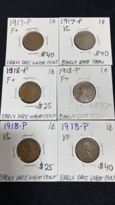 (2) 1917-P Wheat Pennies, (4) 1918-P Wheat Pennies