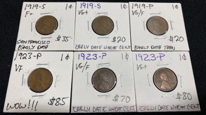 (3) 1919 Wheat Pennies, (3) 1923-P Wheat Pennies