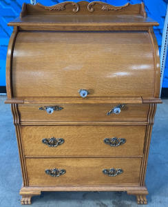 Medium Brown Wood Roll Top Desk