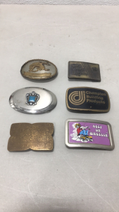 (6) Vintage Collectible Belt Buckles Including (2) “Keep on Wheelin” Buckle