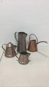 (4) Antique Gregorian Copper Pitchers and Watering Can