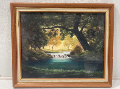 23&rdquo;x20&rdquo; Framed Wooden Stream Painting