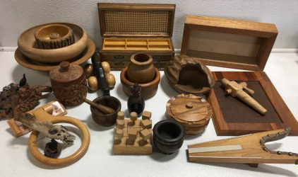 Assorted Wood Decor Including (1) Music Box (6) Bowls (1) 8x10” Picture Frame (1) Wood Car & More!