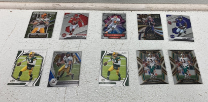 (10) 2020-2021 NFL CARDS Including Prizms Such As Aaron Rodgers, Cam Newton, And Other Cards Such As Lamar Jackson, Dan Motion, Patrick Mahomes And More