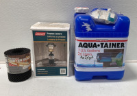 (1) Reliance Aqua Tainer 7 U.S Gallons, (1) Coleman Propane Lantern, (1) Co-Polymer Gutter Guard 6’’ x 20’