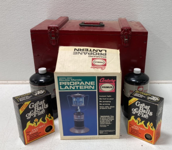 (2) Packages Of Great Balls Of Fire, (1) Century Primus Standard Propane Lantern, (2) 16oz Primus Propane Fuel Tanks