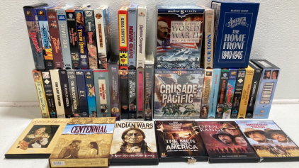 (34) VHS Movies, (2) VHS WWII Movie Sets, (6) DVD Movies