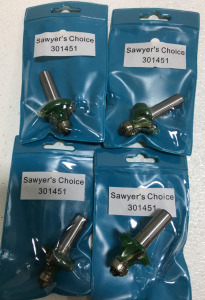 (4) New Sawyers Choice 2-5/8” Long x 3/8” Radius Round Over Carbide Tipped Router Bits