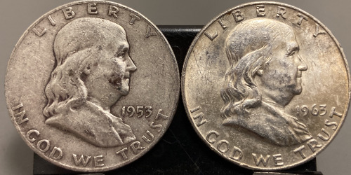 1953 & 1963 FRANKLIN HALF DOLLAR COINS— VERIFIED AUTHENTIC