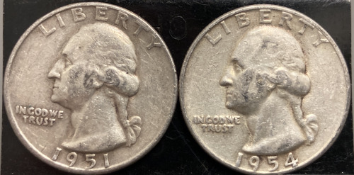 1951 & 1954 90% SILVER WASHINGTON QUARTERS— VERIFIED AUTHENTIC