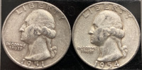 1951 & 1954 90% SILVER WASHINGTON QUARTERS— VERIFIED AUTHENTIC