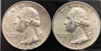 (2) 1964 90% SILVER WASHINGTON QUARTERS— VERIFIED AUTHENTIC