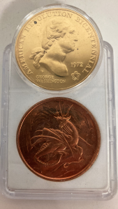 SON OF LIBERTY 1972 AMERICAN REVOLUTIONARY BICENTENNIAL COIN AND ONE OUNCE NORSE DRAGON COPPER ROUND