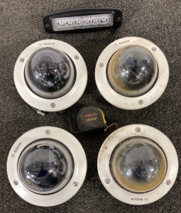 FOUR BOSCH SECURITY CAMERAS, TAPE MEASURE