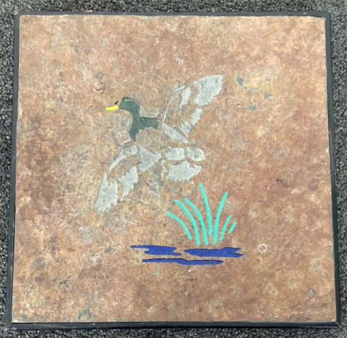 STONE CARVED PAINTED DUCK DISPLAY (12X12)