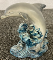 SCULPTURE WITH SEA AND SEAGULL SOUNDS, NEWPORT COAST DOLPHIN WATER FOUNTAIN, OCEANA ATLANTIC BOTTLE NOSE DOLPHIN, CERAMIC DOLPHIN TRINKET HOLDER - 5