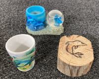 DOLPHIN SHOT GLASSES, WOOD BURNED DOLPHIN, GLASS CANDLE DOLPHIN HOLDER AND MORE - 5