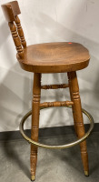 TWO WOOD SPINNING BAR STOOLS - 2
