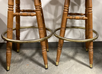 TWO WOOD SPINNING BAR STOOLS - 4