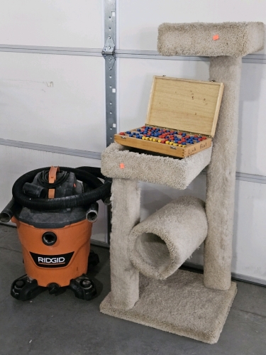 WORKING RIGID SHOP VAC, 24X20X55 CAT TOWER, LINKPRINT STAMPS IN CASE