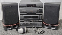 WORKING SONY 5-CD/ DUAL CASSETTE STEREO W/ SPEAKERS & HEADPHONES