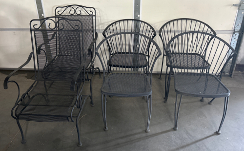 6 METAL PATIO CHAIRS (2 ARE SPRING ROCKING)