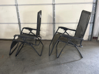 PAIR OF FOLDING LOUNGE CHAIRS (1 NEEDS ARM REPAIRED) - 2