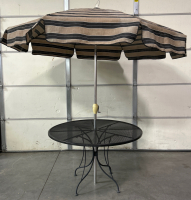 METAL ROUND PATIO TABLE WITH UMBRELLA (NO BASE FOR UMBRELLA)