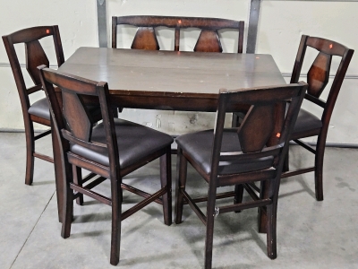 54x36-54x36 TABLE W/ BUILT- IN LEAF, (4) CHAIRS & BENCH