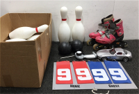 Plastic Bowling Set, Remote Control Car, Rollerblades