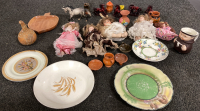 PORCELAIN DOLLS, HORSE FIGURES, DECOR PLATES, AND GOURDS