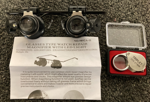 WATCH REPAIR/HOBBY MAGNIFIER GLASSES WITH LED AND 30X-21MM JEWELERS LOUPE