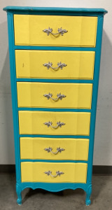 BLUE AND YELLOW SIX DRAWER DRESSER (24”X54”)