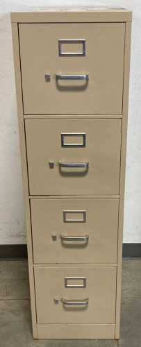 BEIGE METAL FOUR DRAWER FILING CABINET