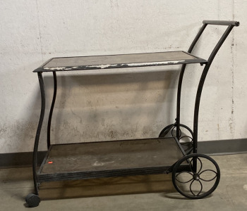 (1) CART WITH GLASS TABLE TOP AND GLASS TOPPED STORAGE SPACE