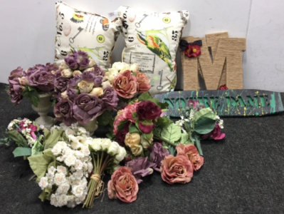 Fake Flowers, (2) Pillows, (3) Signs