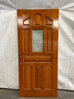 WOOD EXTERIOR DOOR WITH DECORATIVE CENTER GLASS PANEL (36x80)