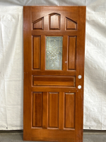 WOOD EXTERIOR DOOR WITH DECORATIVE CENTER GLASS PANEL (36x80) - 2