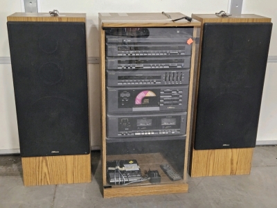 WORKING COMPONENT STEREO W/ REMOTE, SURROUND SOUND, AMP, GRAPHIC EQ, CD, DUAL CASSETTE, TURNTABLE; GE CASSETTE ANSWERING MACHINE