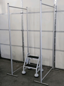 ULINE ROLLING STEPS, (2) 39X80 PLEXIGLASS DIVIDER STANDS