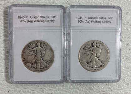 (2) United States 90% Silver Walking Liberty Half Dollar