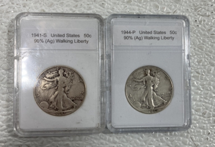 (1) 1944-P United States 90% Silver Walking Liberty Half Dollar, (1) 1941-P United States 90% Silver Walking Liberty Dollar