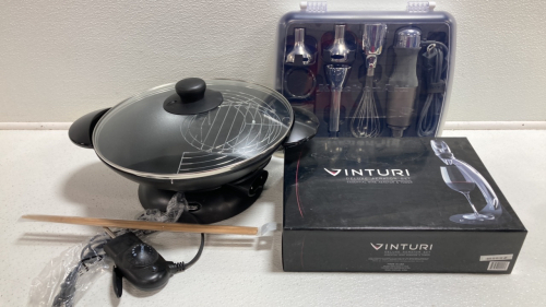 Aroma Electric Wok, KitchenAid Immersion Blender, Vinturi Deluxe Aerator Set