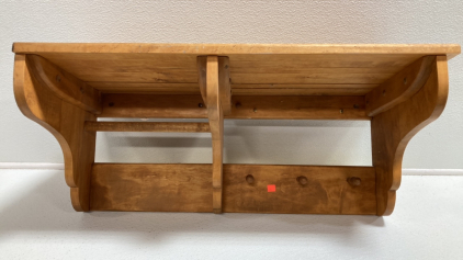 Vintage Wood Wall Shelf w/ Hooks