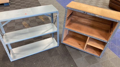 Short Metal Shop Shelf, Wood Shop Shelf - Missing (2) Caster Wheels