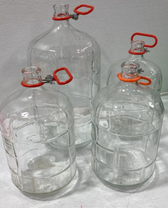 (4) Glass Carboys with Rubber Coated Carrying Handles