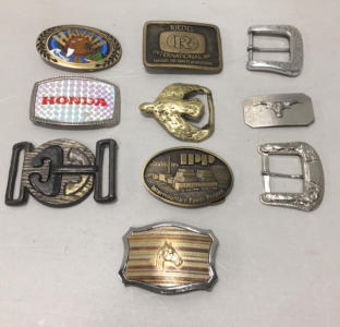 (10) Vintage Brass And Steel Belt Buckles Including (1) Vintage Honda Holographic Buckle!!