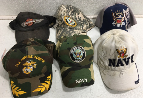 (4) United States Navy Hats (1) Harley Davidson Hat (1) United States Marine Corps Hat