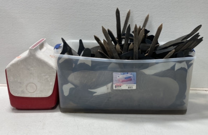(1) 14&rsquo;&rsquo; x 10 1/2&rsquo;&rsquo; Playmate Lunch Box/Mini Cooler, (1) Clear Tote Full Of Goose Yard Decorations With Wooden Stakes